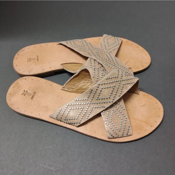 Frye Women's  Brown Ally Deco Crisscross Leather Sandal - Picture 2 of 4